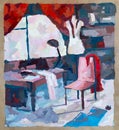 Sewing workshop, drawing gouache