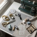 The space is organized and well lit ideal for sewing projects Royalty Free Stock Photo