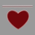 Sewn Heart Icon on Jeans. Vector Illustration. Simple Flat Design