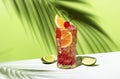 Sex on the beach - popular alcoholic cocktail drink with vodka, peach liqueur, orange and cranberry juice, lemon and ice, Royalty Free Stock Photo