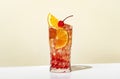 Sex on the beach - popular alcoholic cocktail drink with vodka, peach liqueur, orange and cranberry juice, lemon and ice, Royalty Free Stock Photo