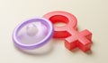 Sex condom for protection. Safe sex. Condom and woman gender symbol. 3d render Royalty Free Stock Photo