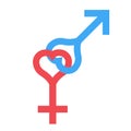 Sex heart symbol. Gender man and woman symbol. Male and female abstract symbol. Vector Illustration Royalty Free Stock Photo