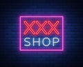 Sex Pattern Logo, xxx concept for adults in neon style. Neon sign, design element, storage, prints, facades, window