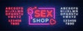Sex Pattern Logo, xxx concept for adults in neon style. Neon sign, design element, storage, prints, facades, window
