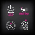 Sex shop logo and badge design.Vector with graphic. Royalty Free Stock Photo
