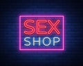 Sex shop logo, night sign in neon style. Neon sign, a symbol for sex shop promotion. Adult Store. Bright banner, nightly Royalty Free Stock Photo