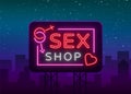Sex shop logo, night sign in neon style. Neon sign, a symbol for sex shop promotion. Adult Store. Bright banner, nightly Royalty Free Stock Photo