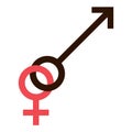 Sex symbol. Gender man and woman interracial connected symbol. Male and female abstract symbol. Vector Illustration