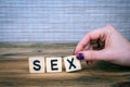 Sex. Wooden letters on the office desk Royalty Free Stock Photo