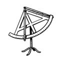 Sextant scientific measuring instrument. Astronomy sketch for emblem or logo in vintage style. Device for the Sun and