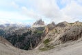 Sexten Dolomites panorama with mountain Drei Zinnen in South Tyrol