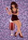 Sexual brunet girl with red wine