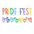 Sexual diversity celebrations logo. Hand lettering in rainbow colors and rainbow-colored hearts