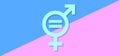 Sexual equality sign. Banner. The equal sign in the middle of the feminine and masculine. Female and male. Royalty Free Stock Photo