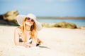 Sexual happy blond girl with sunglasses and white Royalty Free Stock Photo