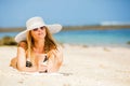 Sexual happy blond girl with sunglasses and white Royalty Free Stock Photo