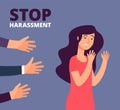 Sexual harassment concept. Woman and mans hands. Stop abuse, against violence vector background Royalty Free Stock Photo