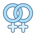 Sexual health, female lesbian relationship line fill blue icon