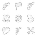 Sexual minorities icons set, outline style