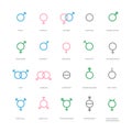 Sexual orientation gender symbols. Male, female, transgender, bigender, travesti, genderqueer, androgyne and more.