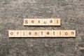 Sexual orientation word written on wood block. Sexual orientation text on cement table for your desing, concept Royalty Free Stock Photo