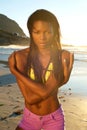 african american fashion model at the beach Royalty Free Stock Photo