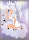 angel girl and poker cards