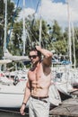 Man at yacht club, relax time Royalty Free Stock Photo