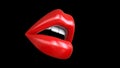 beautiful female closed lips or mouth red color with gloss or lipstick, 3d render isolated on black background