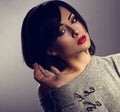 beautiful makeup woman with short hair style, red lipstick Royalty Free Stock Photo