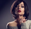 beautiful makeup woman with short hair style, red lipstick Royalty Free Stock Photo