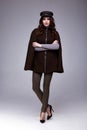 beautiful woman dark brunette hair wear clothes pants jacke