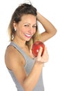 beautiful woman holding green apple fruit in healthy natural nutrition and fitness concept Royalty Free Stock Photo