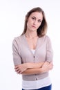 beautiful young woman model posing in a fashion studio on white background Royalty Free Stock Photo