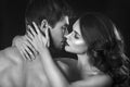 beauty couple.Kissing couple portrait.Sensual brunette woman in underwear with young lover, passionate couple Royalty Free Stock Photo
