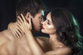 beauty couple. Kissing couple portrait. Sensual brunette woman in underwear with young lover, passionate couple Royalty Free Stock Photo