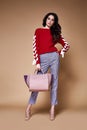 beauty woman pretty face skin wear red cotton cashmere swea