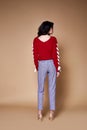 beauty woman pretty face skin wear red cotton cashmere swea