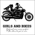 biker girl - monochrome vector illustration on white.