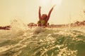 bikini girl swim sea waves splash vintage tone Royalty Free Stock Photo