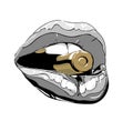 Lips .Metal Glamour Lips. Metallic Chrome Lips With Bullet. Gray Scale Lips On White.
