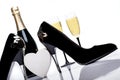 Black High Heels, Heart, Champagne And Glasses Royalty Free Stock Photo