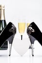 Black High Heels, Heart, Champagne And Glasses Royalty Free Stock Photo