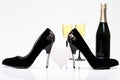 Black High Heels, Heart, Champagne And Glasses Royalty Free Stock Photo