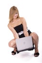 blond girl with laptop Royalty Free Stock Photo