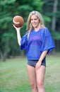 blonde woman Amercian football player Royalty Free Stock Photo