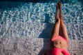 body of beautiful woman. Girl relaxing in a poll at summer. Royalty Free Stock Photo