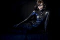 brunette in black latex costume, Fashion shot of a woman in Royalty Free Stock Photo