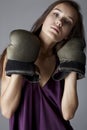 brunette in boxing gloves Royalty Free Stock Photo